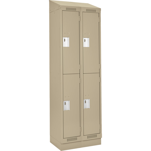 Clean Line Lockers, 2 -tier, Bank of 2, 24" x 18" x 82", Steel, Beige, Rivet (Assembled) Action Paper