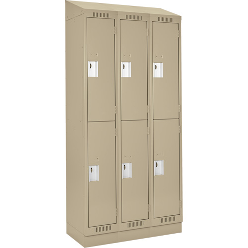 Clean Line Lockers, 2 -tier, Bank of 3, 36" x 18" x 82", Steel, Beige, Rivet (Assembled) Action Paper
