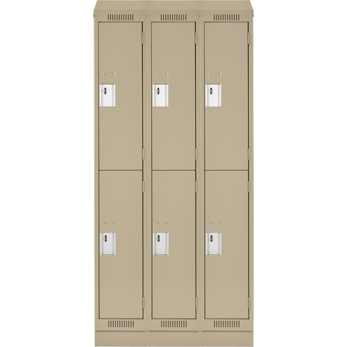 Clean Line Lockers, 2 -tier, Bank of 3, 36" x 18" x 82", Steel, Beige, Rivet (Assembled) Action Paper