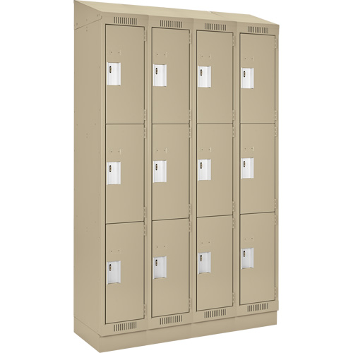 Clean Line Lockers, 3 -tier, Bank of 4, 48" x 18" x 82", Steel, Beige, Rivet (Assembled) Action Paper