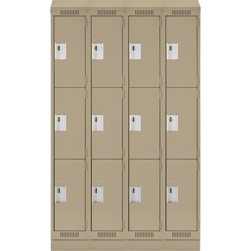 Clean Line Lockers, 3 -tier, Bank of 4, 48" x 18" x 82", Steel, Beige, Rivet (Assembled) Action Paper