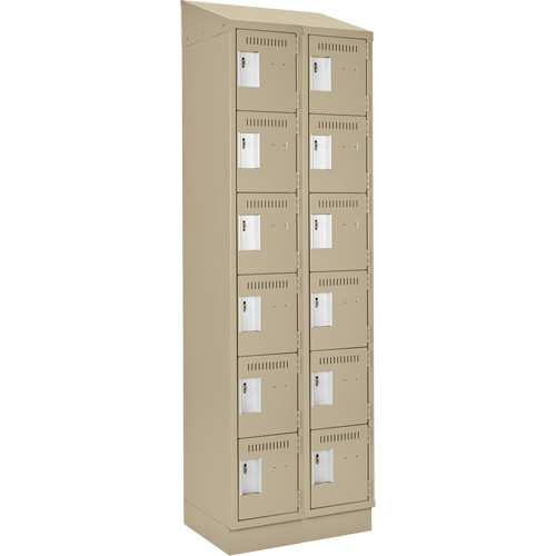 Clean Line Lockerette , 6 -tier, Bank of 2, 24" x 18" x 82", Steel, Beige, Rivet (Assembled) Action Paper