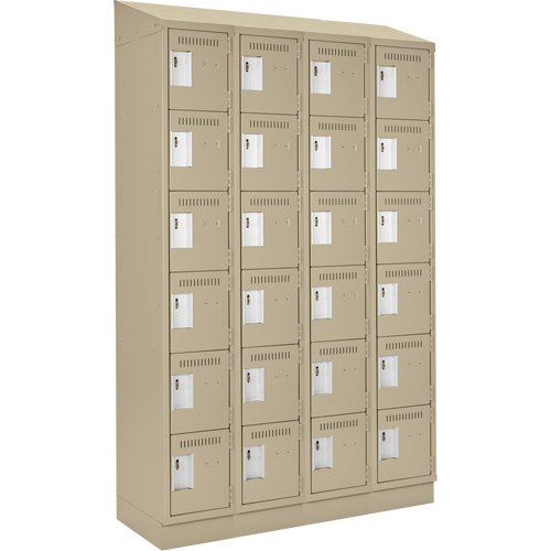 Clean Line Lockerette , 6 -tier, Bank of 4, 48" x 18" x 82", Steel, Beige, Rivet (Assembled) Action Paper