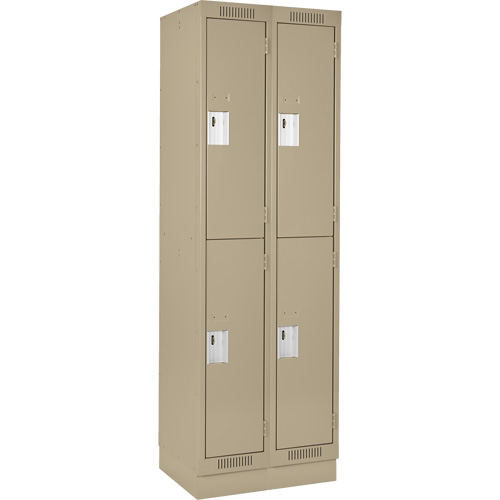 Clean Line Lockers, 2 -tier, Bank of 2, 24" x 18" x 76", Steel, Beige, Rivet (Assembled) Action Paper