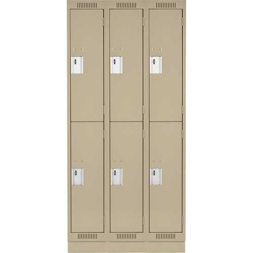 Clean Line Lockers, 2 -tier, Bank of 3, 36" x 18" x 76", Steel, Beige, Rivet (Assembled) Action Paper