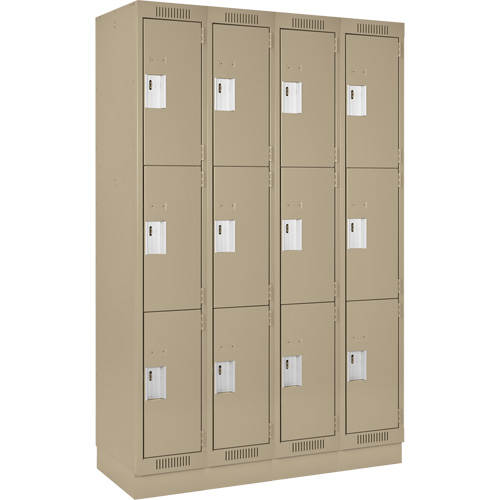 Clean Line Lockers, 3 -tier, Bank of 4, 48" x 18" x 76", Steel, Beige, Rivet (Assembled) Action Paper