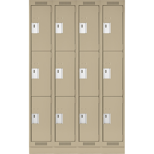 Clean Line Lockers, 3 -tier, Bank of 4, 48" x 18" x 76", Steel, Beige, Rivet (Assembled) Action Paper
