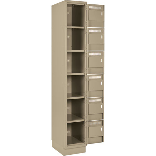 Clean Line Lockerette, 6 -tier, Bank of 3, 36" x 18" x 76", Steel, Beige, Rivet (Assembled) Action Paper