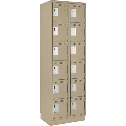 Clean Line Lockerette, 6 -tier, Bank of 2, 24" x 18" x 76", Steel, Beige, Rivet (Assembled) Action Paper