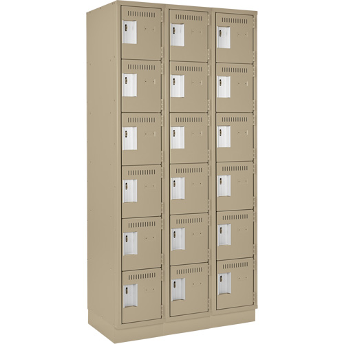 Clean Line Lockerette, 6 -tier, Bank of 3, 36" x 18" x 76", Steel, Beige, Rivet (Assembled) Action Paper