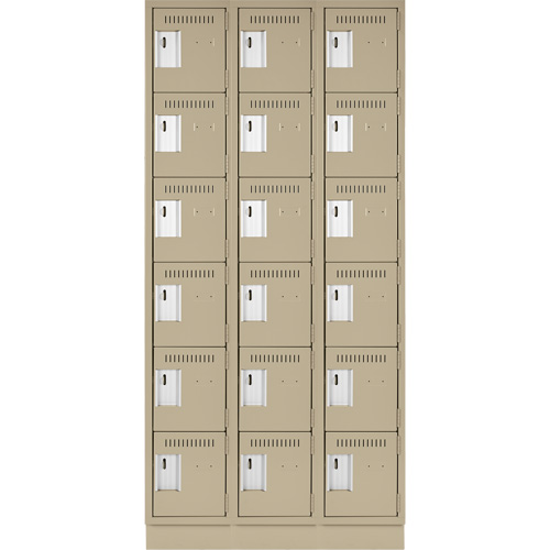 Clean Line Lockerette, 6 -tier, Bank of 3, 36" x 18" x 76", Steel, Beige, Rivet (Assembled) Action Paper
