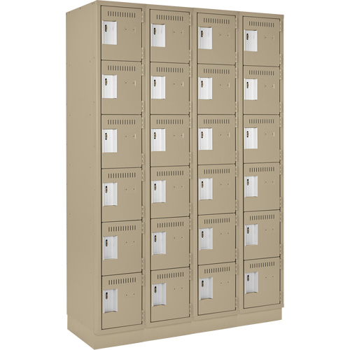 Clean Line Lockerette, 6 -tier, Bank of 4, 48" x 18" x 76", Steel, Beige, Rivet (Assembled) Action Paper