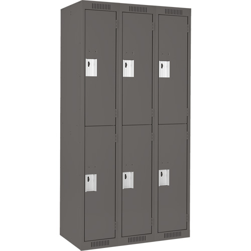 Clean Line Lockers, 2 -tier, Bank of 3, 36" x 18" x 72", Steel, Charcoal, Rivet (Assembled) Action Paper