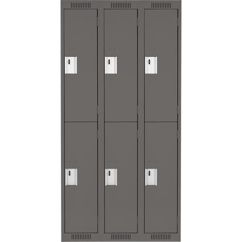 Clean Line Lockers, 2 -tier, Bank of 3, 36" x 18" x 72", Steel, Charcoal, Rivet (Assembled) Action Paper