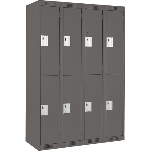 Clean Line Lockers, 2 -tier, Bank of 4, 48" x 18" x 72", Steel, Charcoal, Rivet (Assembled) Action Paper