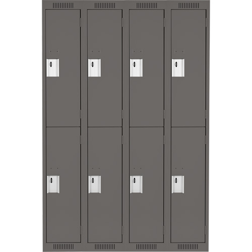 Clean Line Lockers, 2 -tier, Bank of 4, 48" x 18" x 72", Steel, Charcoal, Rivet (Assembled) Action Paper