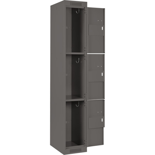Clean Line Lockers, 3 -tier, Bank of 4, 48" x 18" x 72", Steel, Charcoal, Rivet (Assembled) Action Paper