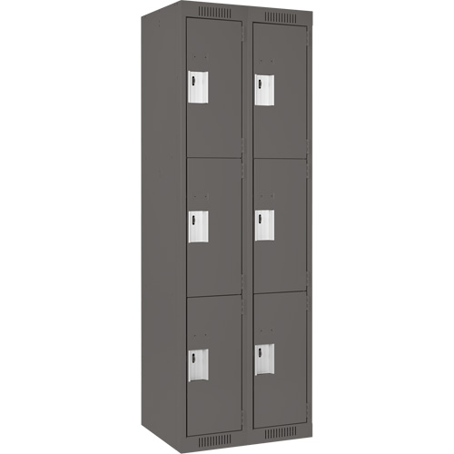 Clean Line Lockers, 3 -tier, Bank of 2, 24" x 18" x 72", Steel, Charcoal, Rivet (Assembled) Action Paper