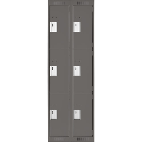 Clean Line Lockers, 3 -tier, Bank of 2, 24" x 18" x 72", Steel, Charcoal, Rivet (Assembled) Action Paper