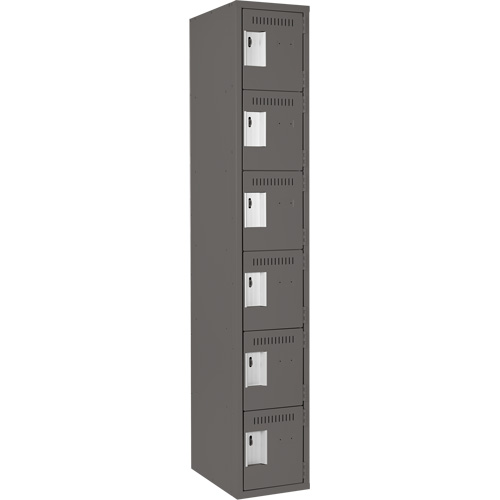 Clean Line Lockerette, 6 -tier, 12" x 18" x 72", Steel, Charcoal, Rivet (Assembled) Action Paper