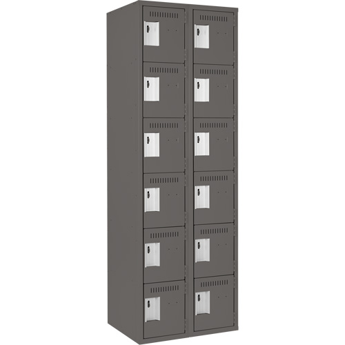 Clean Line Lockerette, 6 -tier, Bank of 2, 24" x 18" x 72", Steel, Charcoal, Rivet (Assembled) Action Paper