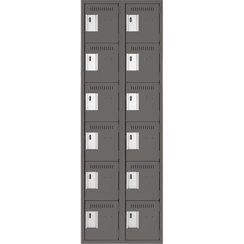 Clean Line Lockerette, 6 -tier, Bank of 2, 24" x 18" x 72", Steel, Charcoal, Rivet (Assembled) Action Paper