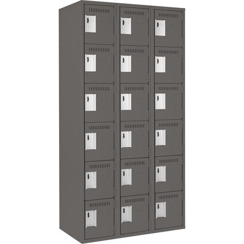 Clean Line Lockerette, 6 -tier, Bank of 3, 36" x 18" x 72", Steel, Charcoal, Rivet (Assembled) Action Paper