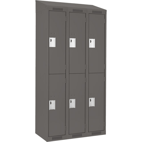 Clean Line Lockers, 2 -tier, Bank of 3, 36" x 18" x 78", Steel, Charcoal, Rivet (Assembled) Action Paper