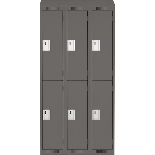 Clean Line Lockers, 2 -tier, Bank of 3, 36" x 18" x 78", Steel, Charcoal, Rivet (Assembled) Action Paper