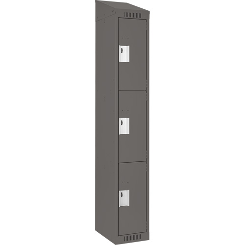 Clean Line Lockers, 3 -tier, 12" x 18" x 78", Steel, Charcoal, Rivet (Assembled) Action Paper