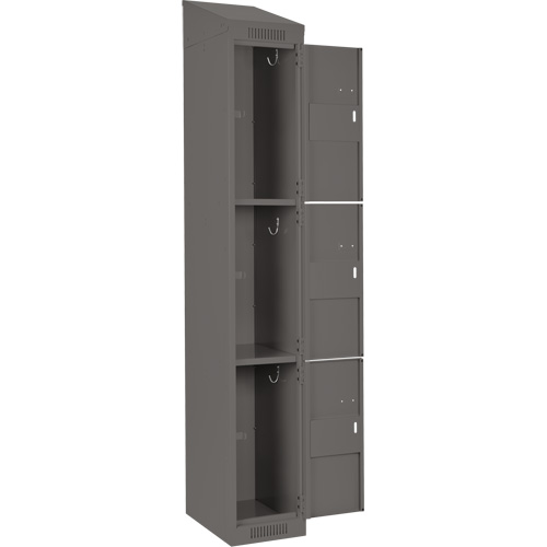 Clean Line Lockers, 3 -tier, Bank of 4, 48" x 18" x 78", Steel, Charcoal, Rivet (Assembled) Action Paper