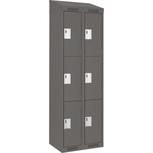 Clean Line Lockers, 3 -tier, Bank of 2, 24" x 18" x 78", Steel, Charcoal, Rivet (Assembled) Action Paper