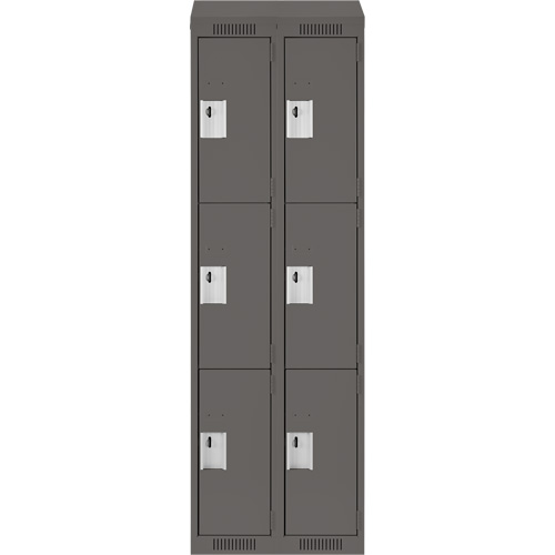 Clean Line Lockers, 3 -tier, Bank of 2, 24" x 18" x 78", Steel, Charcoal, Rivet (Assembled) Action Paper