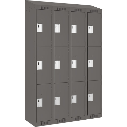 Clean Line Lockers, 3 -tier, Bank of 4, 48" x 18" x 78", Steel, Charcoal, Rivet (Assembled) Action Paper