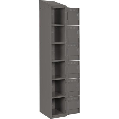 Clean Line Lockerette, 6 -tier, Bank of 4, 48" x 18" x 78", Steel, Charcoal, Rivet (Assembled) Action Paper