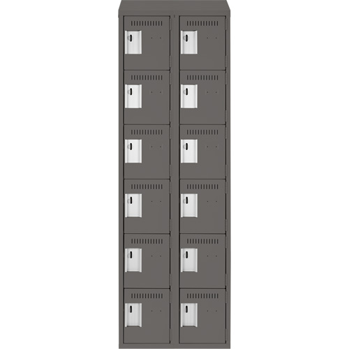 Clean Line Lockerette, 6 -tier, Bank of 2, 24" x 18" x 78", Steel, Charcoal, Rivet (Assembled) Action Paper
