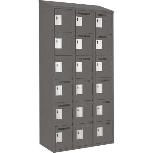 Clean Line Lockerette, 6 -tier, Bank of 3, 36" x 18" x 78", Steel, Charcoal, Rivet (Assembled) Action Paper