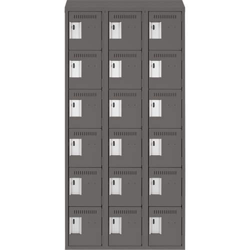 Clean Line Lockerette, 6 -tier, Bank of 3, 36" x 18" x 78", Steel, Charcoal, Rivet (Assembled) Action Paper