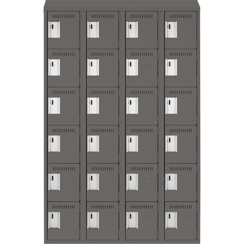 Clean Line Lockerette, 6 -tier, Bank of 4, 48" x 18" x 78", Steel, Charcoal, Rivet (Assembled) Action Paper