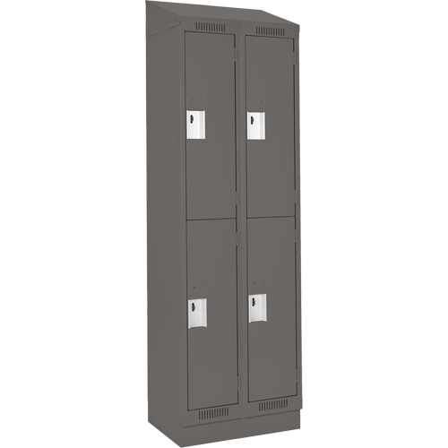 Clean Line Lockers, 2 -tier, Bank of 2, 24" x 18" x 82", Steel, Charcoal, Rivet (Assembled) Action Paper