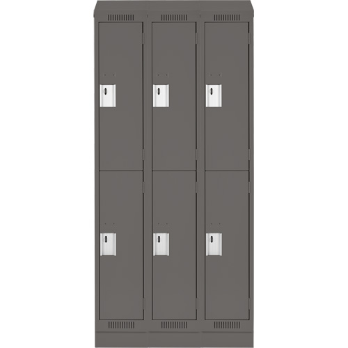 Clean Line Lockers, 2 -tier, Bank of 3, 36" x 18" x 82", Steel, Charcoal, Rivet (Assembled) Action Paper