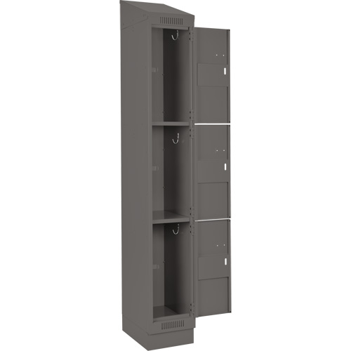 Clean Line Lockers, 3 -tier, Bank of 4, 48" x 18" x 82", Steel, Charcoal, Rivet (Assembled) Action Paper