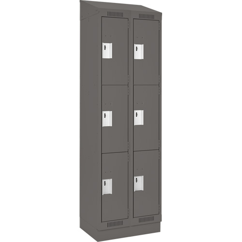 Clean Line Lockers, 3 -tier, Bank of 2, 24" x 18" x 82", Steel, Charcoal, Rivet (Assembled) Action Paper