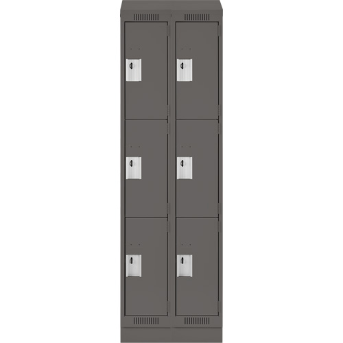 Clean Line Lockers, 3 -tier, Bank of 2, 24" x 18" x 82", Steel, Charcoal, Rivet (Assembled) Action Paper