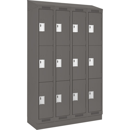 Clean Line Lockers, 3 -tier, Bank of 4, 48" x 18" x 82", Steel, Charcoal, Rivet (Assembled) Action Paper