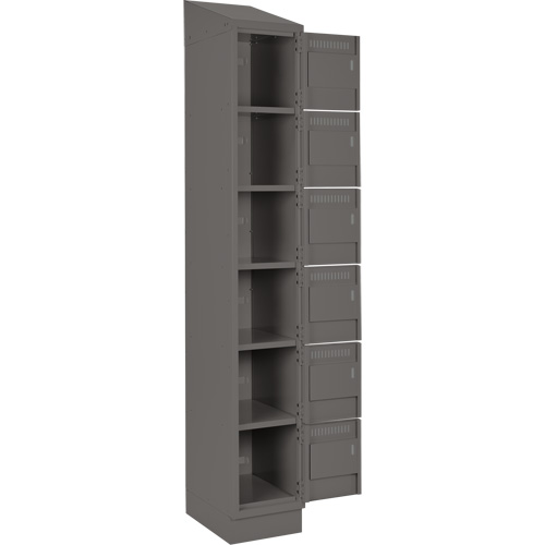 Clean Line Lockerette, 6 -tier, Bank of 4, 48" x 18" x 82", Steel, Charcoal, Rivet (Assembled) Action Paper