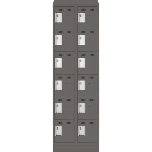 Clean Line Lockerette, 6 -tier, Bank of 2, 24" x 18" x 82", Steel, Charcoal, Rivet (Assembled) Action Paper