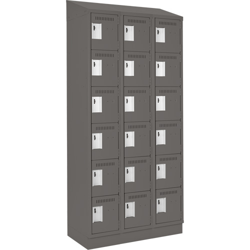 Clean Line Lockerette, 6 -tier, Bank of 3, 36" x 18" x 82", Steel, Charcoal, Rivet (Assembled) Action Paper