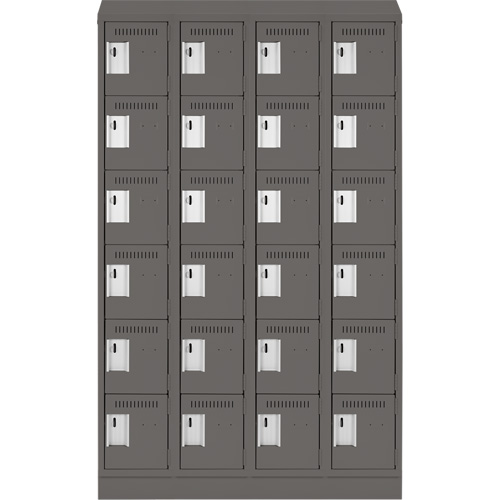 Clean Line Lockerette, 6 -tier, Bank of 4, 48" x 18" x 82", Steel, Charcoal, Rivet (Assembled) Action Paper