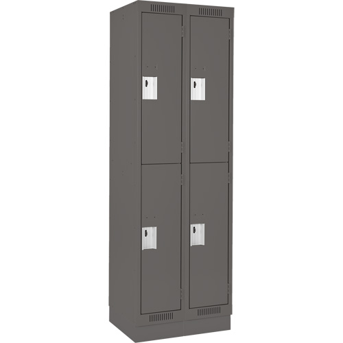Clean Line Lockers, 2 -tier, Bank of 2, 24" x 18" x 76", Steel, Charcoal, Rivet (Assembled) Action Paper